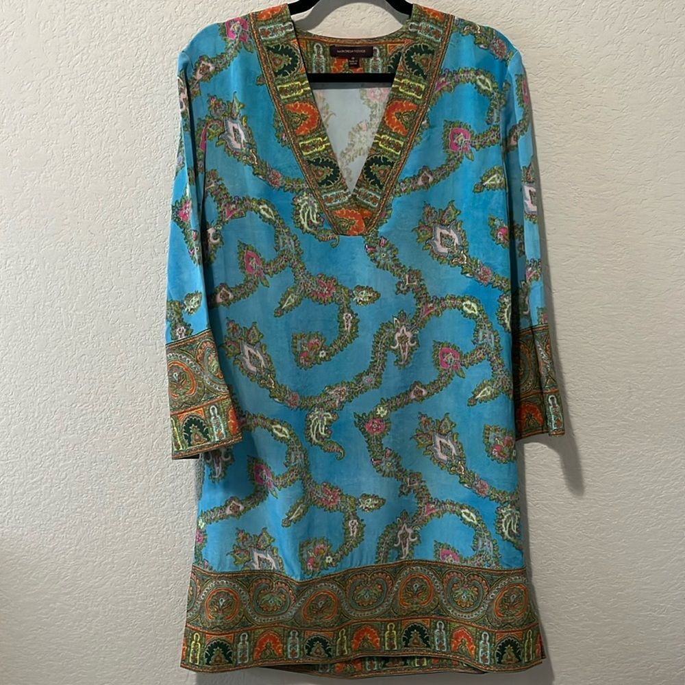 MARCHESA VOYAGE 100% Silk Paisley Print Shift Dress, Size 10